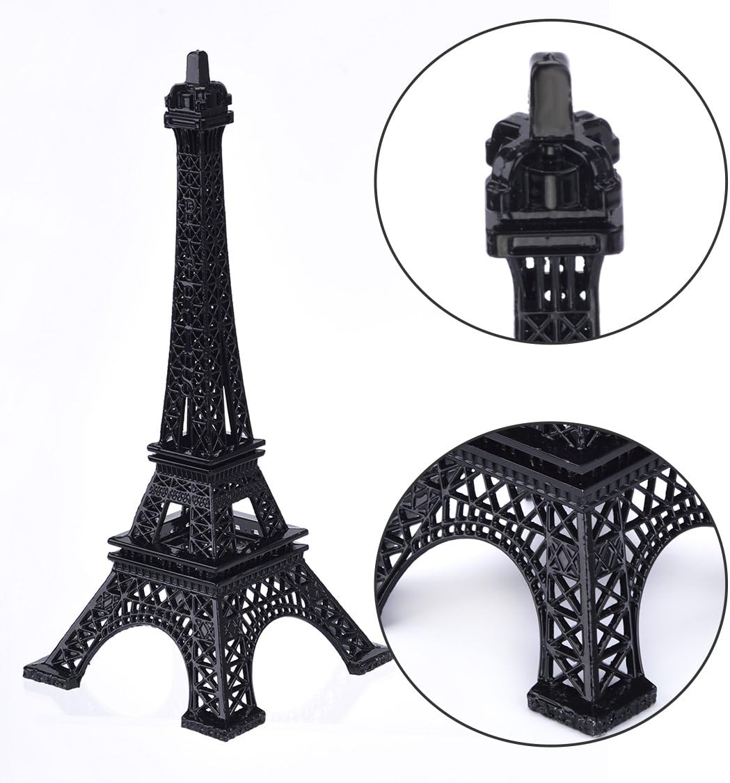 ESHATO Black Metal Eiffel Tower Statue, 7inch Decorative Figurine Replica Stand Holder for Cake