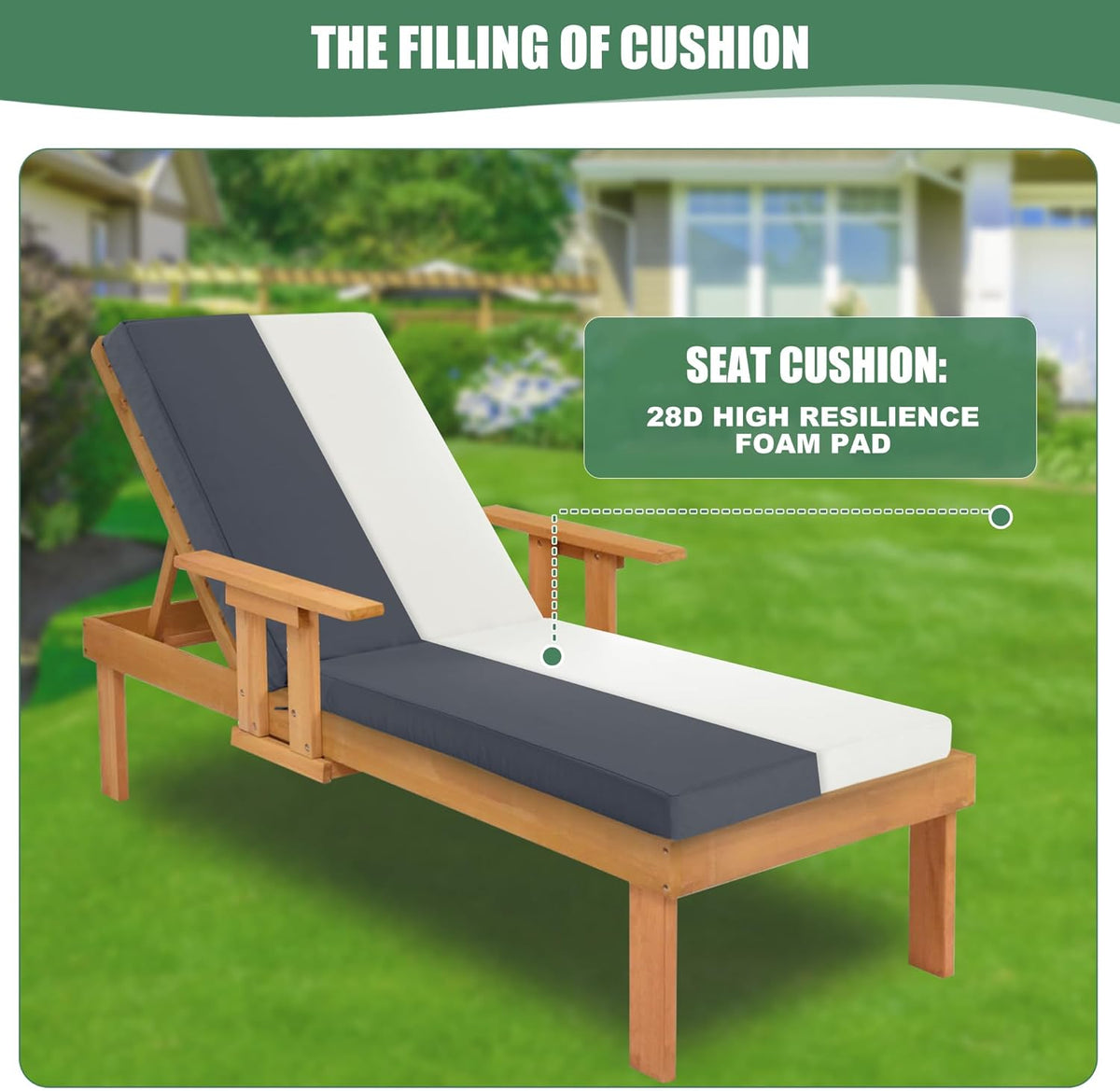 Chaise Lounge Cushions Outdoor - Waterproof and Fade Resistant Sun Lounger Replacement Cushions