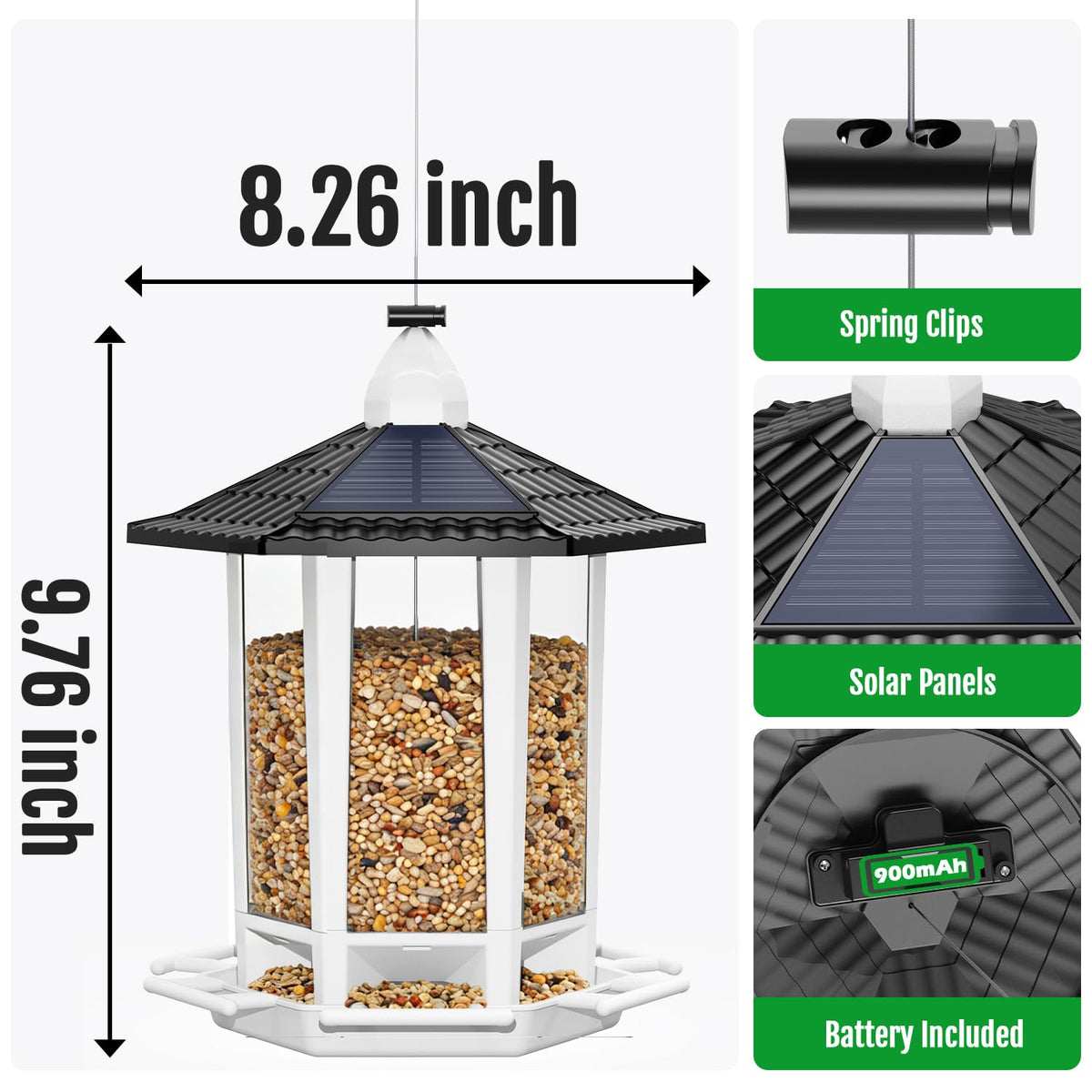 Birdream 2 Pack Solar Bird Feeders for Outdoors Hanging, Assembly Required, 1-Min Easy Setup, Wild