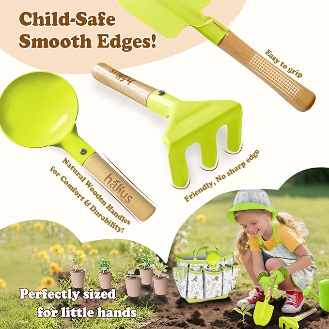 Kids Gardening Tool Set 18PCS Kids Toddler Gardening Set Includes Tote Bag Watering Can Apron Hat