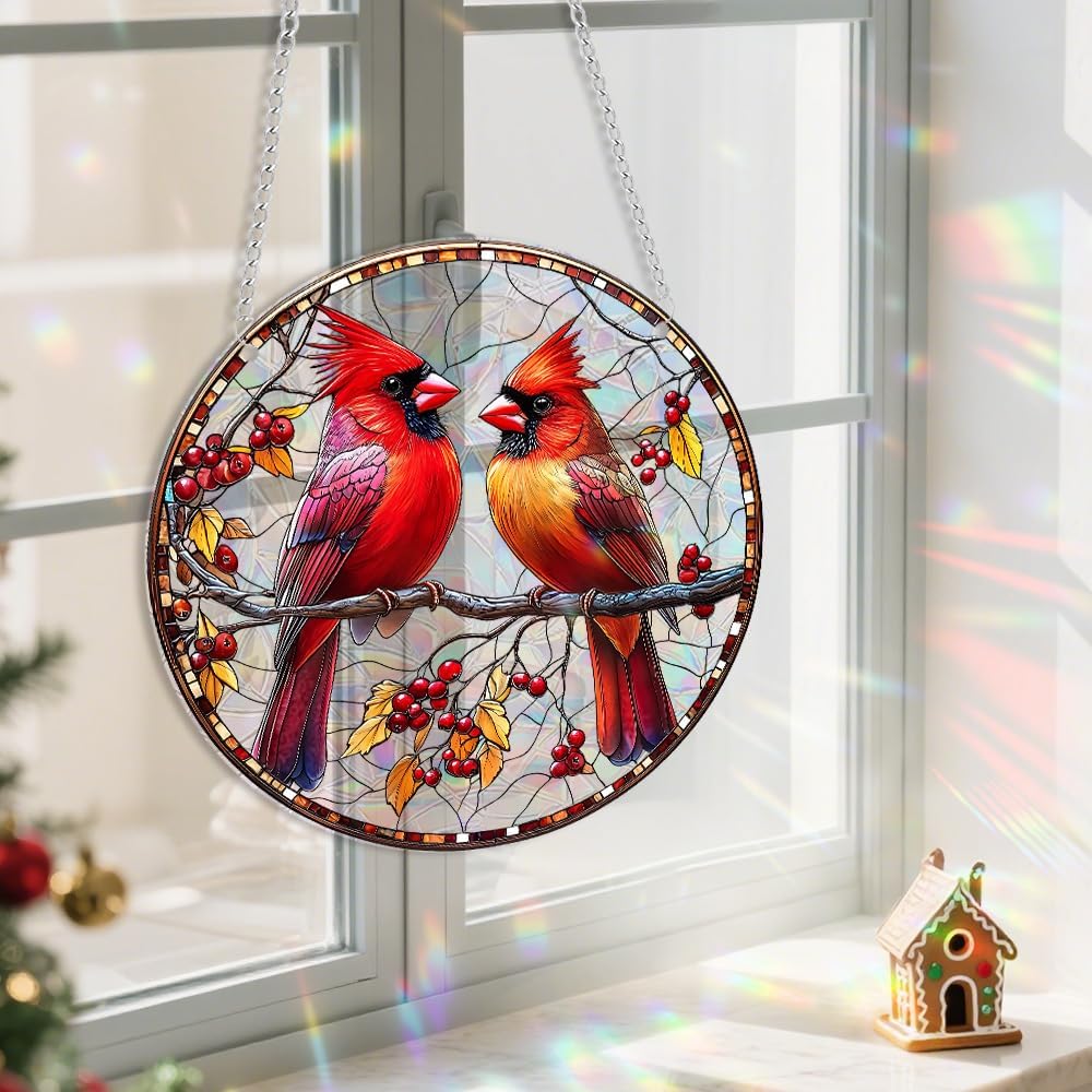 Xmas Suncatcher Bird Window Hanging - Christmas Snowman Suncatcher for Door Terrace Garden Home