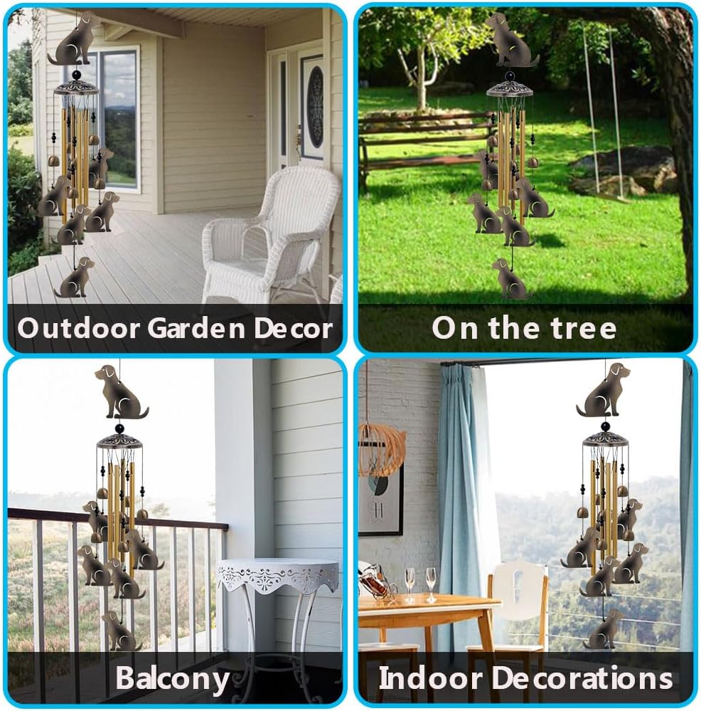Garden Dog Wind Chimes Outdoor Indoor Decor - with 4 Tubes 7 Dogs Wind Chime, Mobile Romantic Dogs