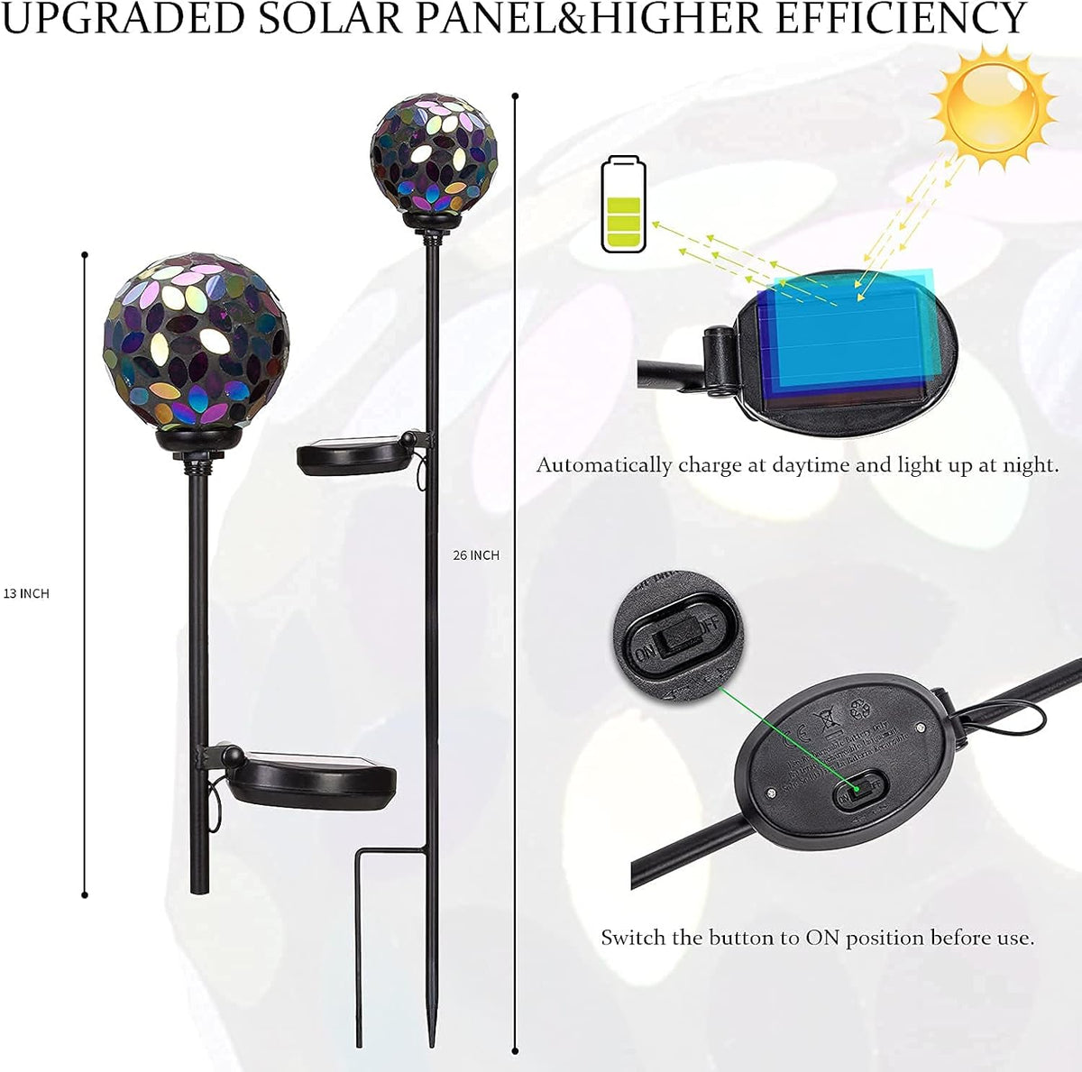 VCUTEKA Solar Lights Outdoor Decorative - Mosaic Solar Garden Light Waterproof LED Pathway Stake