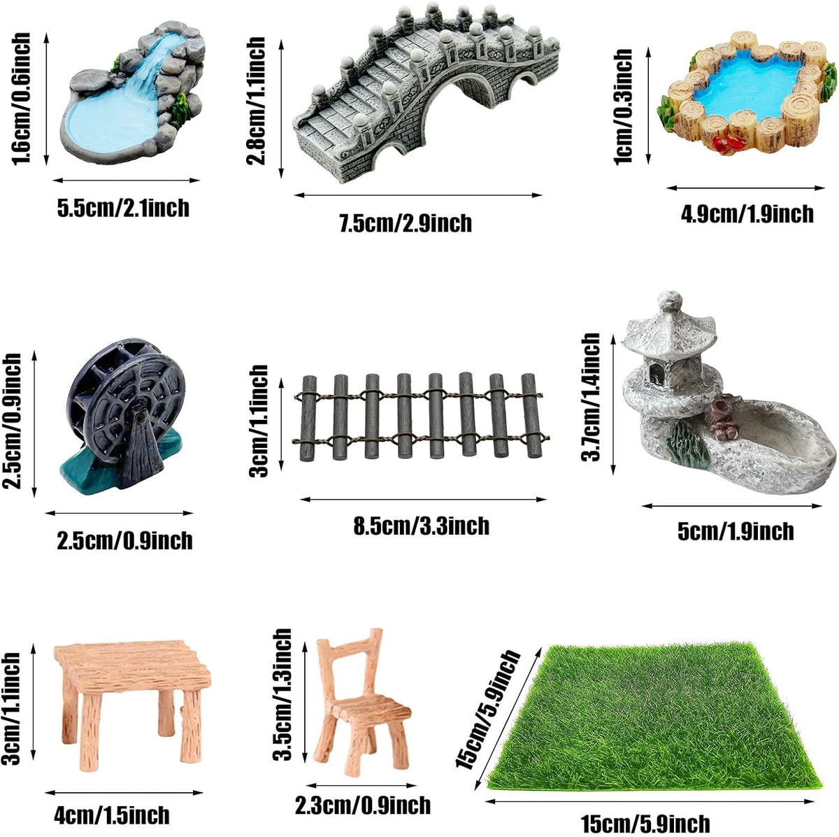 Woohome 42 PCS Mini Garden Accessories Fairy Garden Kit Micro Landscape Mini Zen Garden Accessories