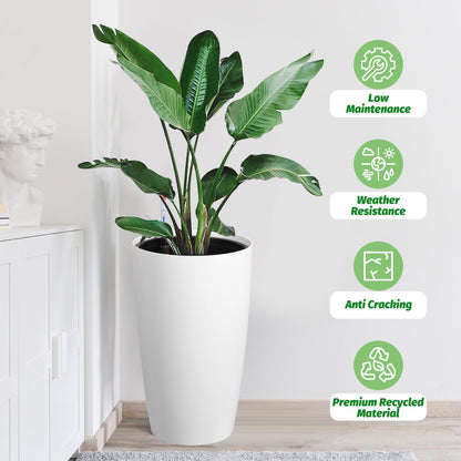 Garvee Tall Planters for Outdoor Plants, 22 in Planters Set of 2, White