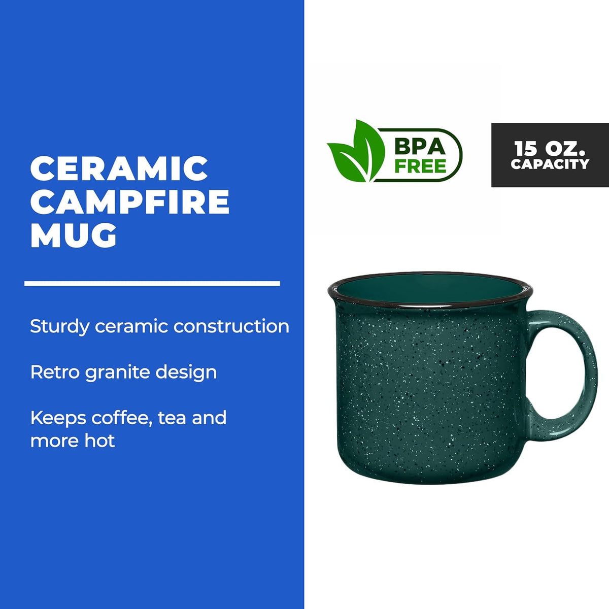 Set of 16 Ceramic Campfire Mugs – 15 Oz, Gray – Coffee & Tea Cups for Home, Work, Travel, Camping