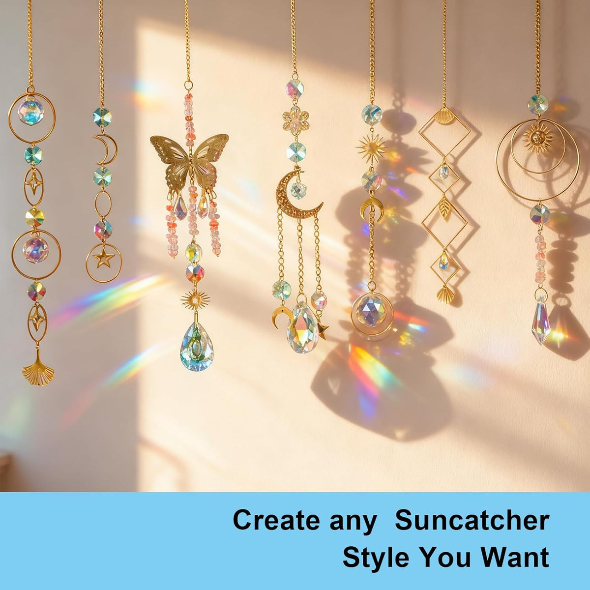 DIY Crystal Suncatcher Kit with Wind Chime/2pcs Large Prism,Dream Catchers Arts and Crafts Kits for