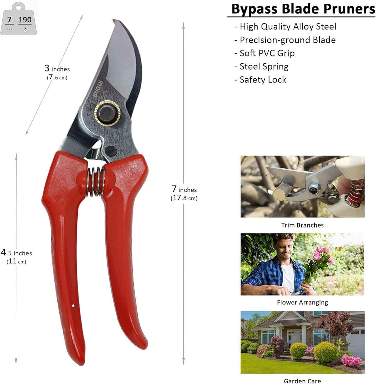 7" Small Pruning Shears Garden Shears - Premium Alloy Steel Bypass Pruner, Precision-ground Blades