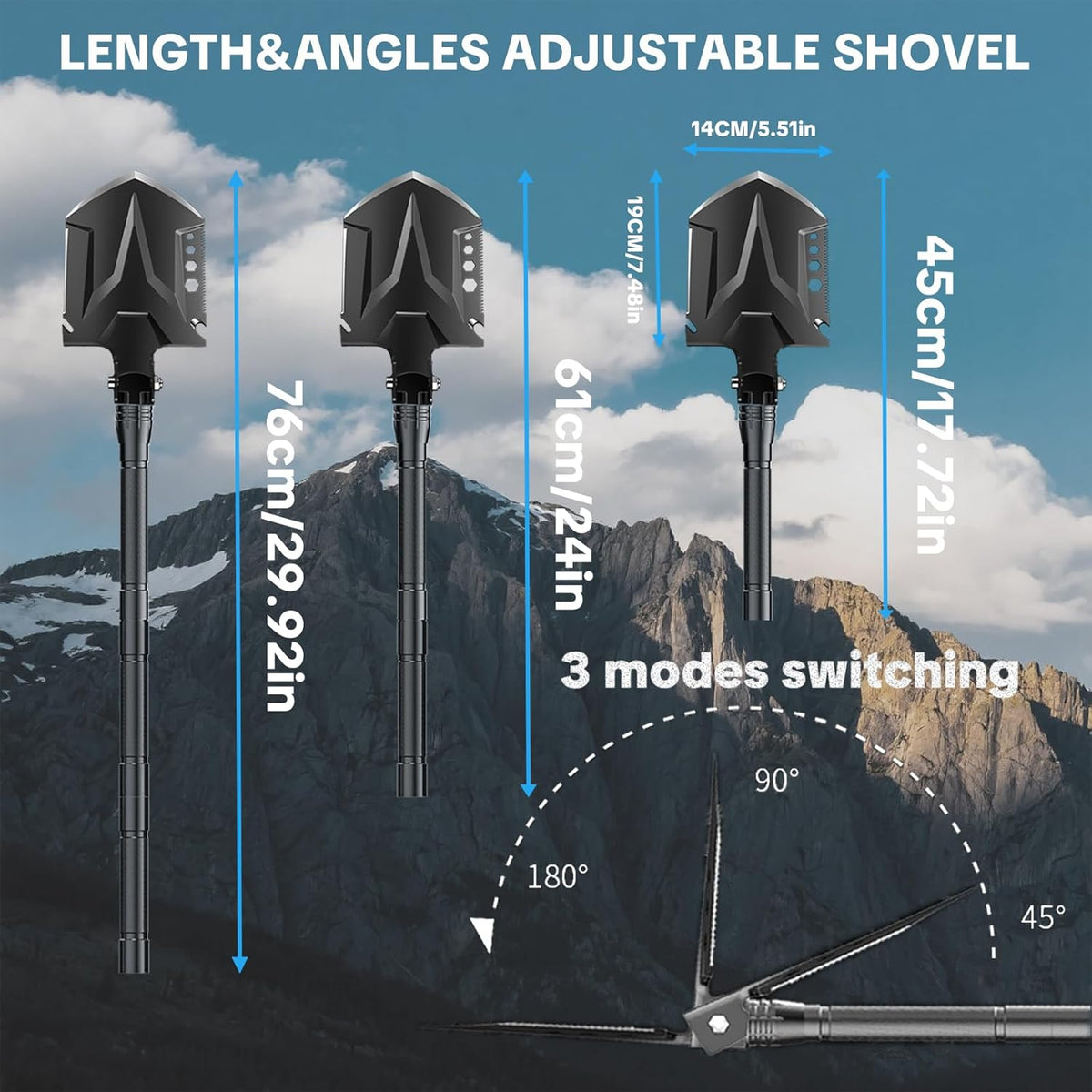 Jbox Shovel Axe Set, High Carbon Steel Folding Shovel with Adjustable 19.2-37.8 Inch Handle
