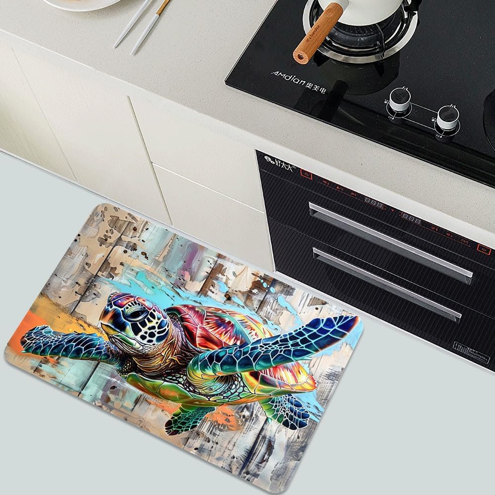 Bath Mat-Bathroom Rug，Sea Turtle in Flight-Absorbent Non Slip Quick Dry Stain Resistant Easy to