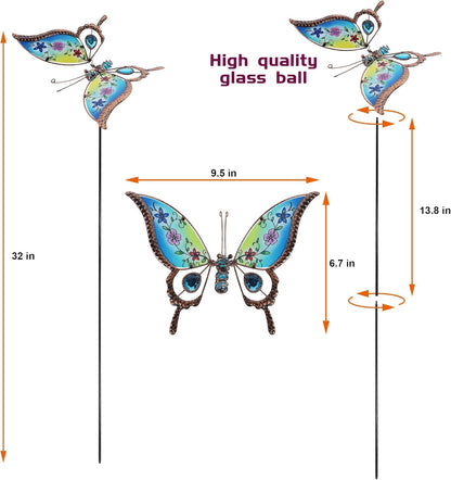 Juegoal Set of 4 Butterfly Garden Stake Decor, 32" Metal Colorful Butterflies Stakes, Yard Art