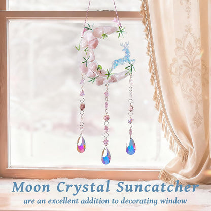 TUOKING Crystal Suncatchers for Window Green Deer Pink Dreamy Crystal Natural Stone Sun Catchers