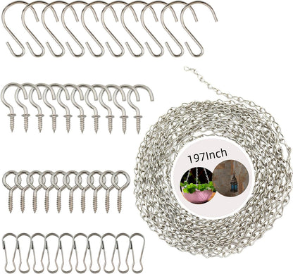 YINGFENG 197 Inch DIY Silver Hanging Basket Chains, Adjustable Length, Decorative Metal Chain with