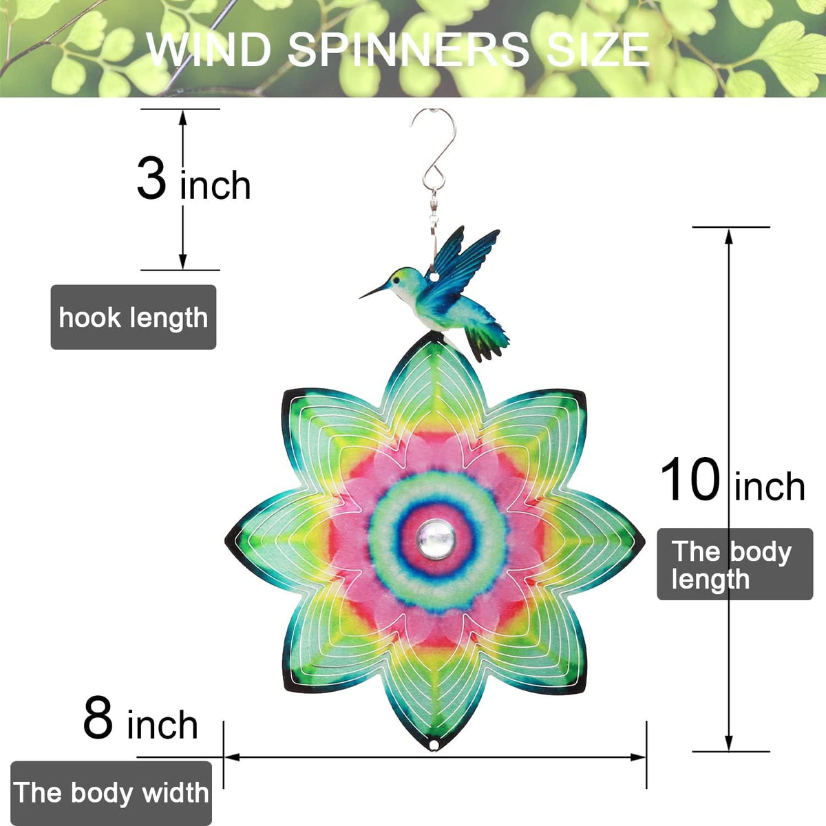 SPRING SONG Hummingbird on Mandala Flower Wind Spinner for Yard and Garden Stainless Steel Spinner