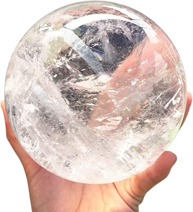 Natural Clear Quartz Crystal Ball,White Crystal Sphere Healing Crystal Ball with Stand Home Decor