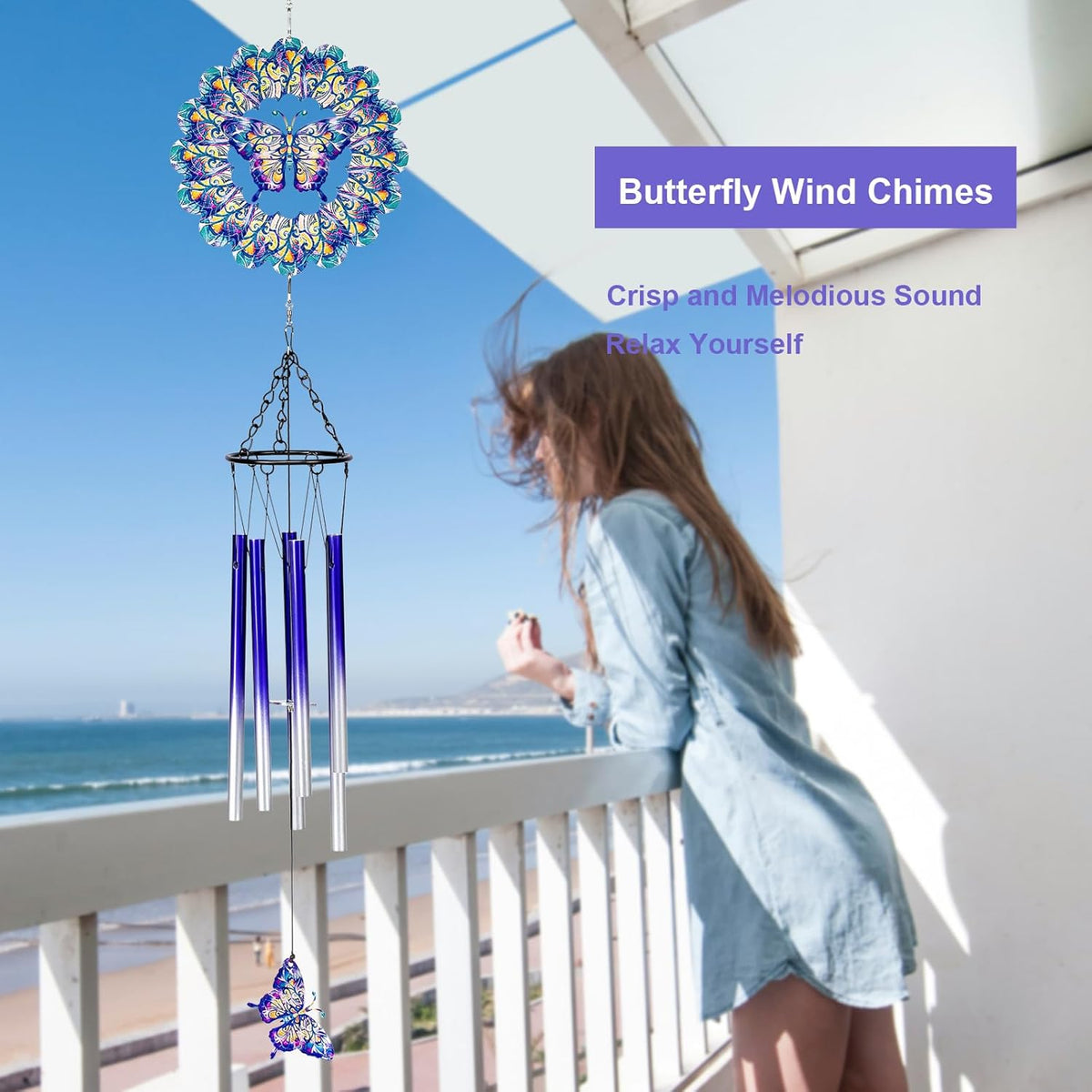 TUOKING Wind Chimes for Outside Butterfly Wind Spinner Windchimes Hanging Decoration for Outdoor