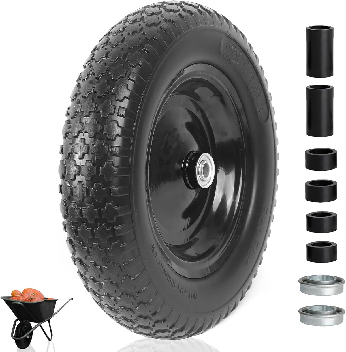 AR-PRO 4.80/4.00-8" Flat Free Tire and Wheel - 14.5" Solid Wheelbarrow Tires with 3" -7" Centered