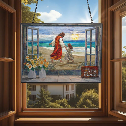 Rectangle I Hope You Dance Christian Stained Glass Sun Catcher, Wall Hanging Colored Decor Room