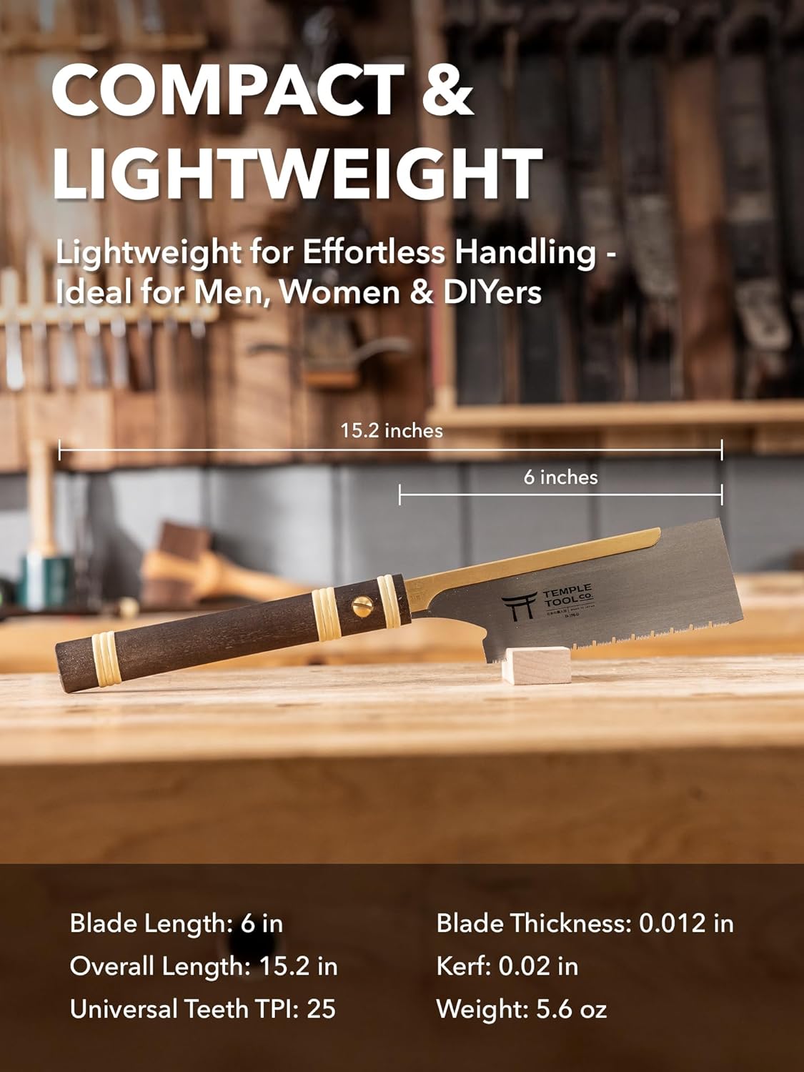Japanese Pull Saw - Dozuki 6 for Ripcut and Crosscut - Hand Saw for Dovetails, Tenons, Fine Joinery
