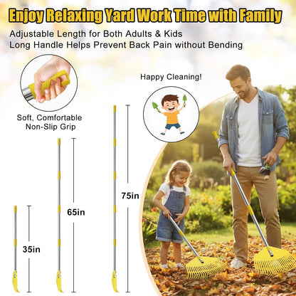 Plastic Leaf Rake for Lawns - Lightweight & Easy Yard Rakes for Leaves, Grass, Pine