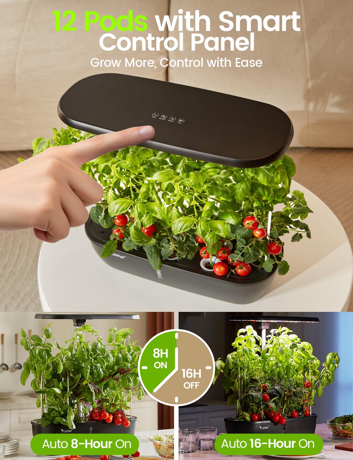 LETPOT Hydroponics Growing System, 12 Pods Indoor Herb Garden Kit with 24W LED Grow Light, 5.5L