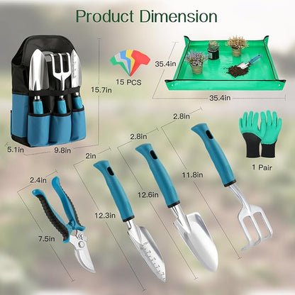 Housolution Gardening Tools Set, 8PCS Heavy Duty Garden Tools with Non-Slip Rubber Grip with Large
