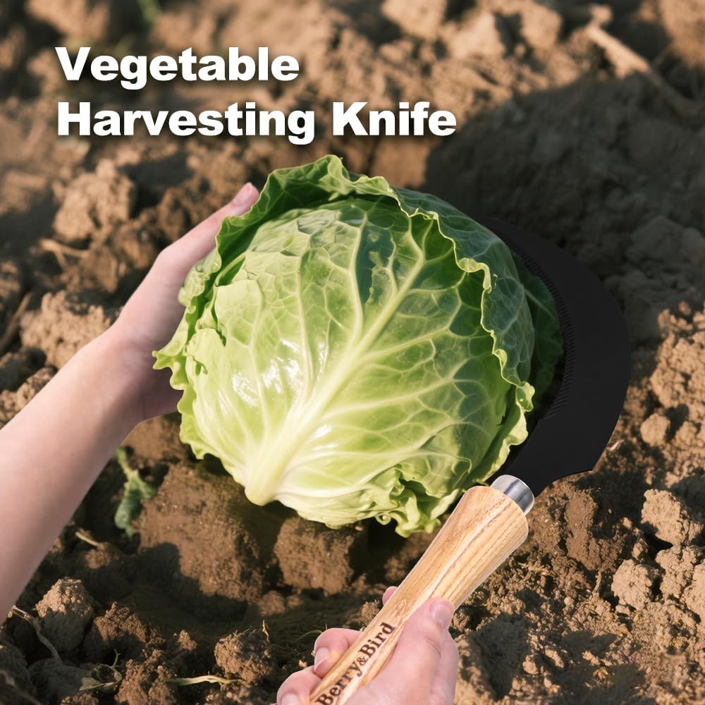 Berry&Bird Grass Sickle with Sawtooth, Heavy Duty SK5 Carbon Steel Blade Sickle Knife Scythe Garden