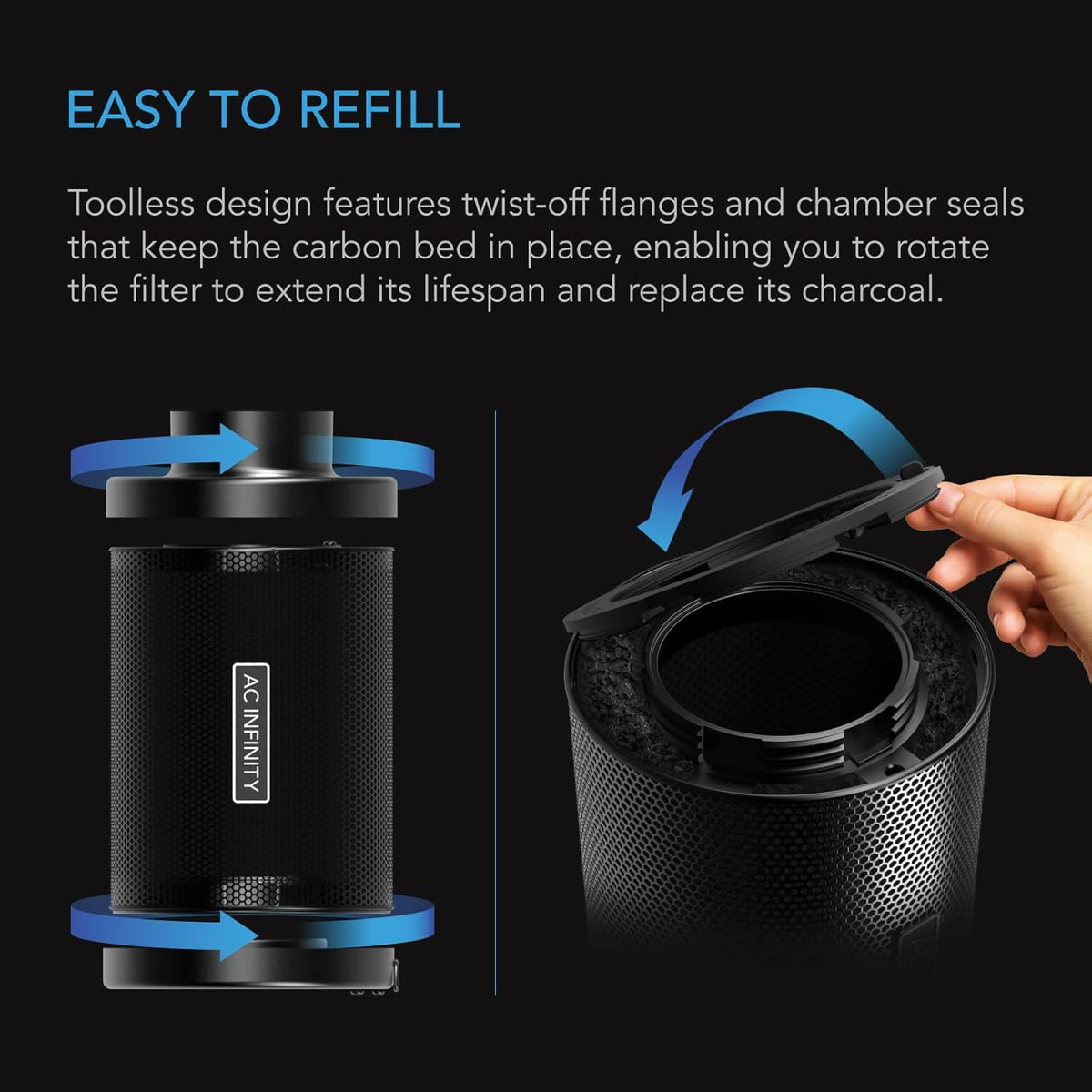 AC Infinity Refillable Carbon Filter Kit 4” with Additional Refill, Odor Removal Air Scrubber For