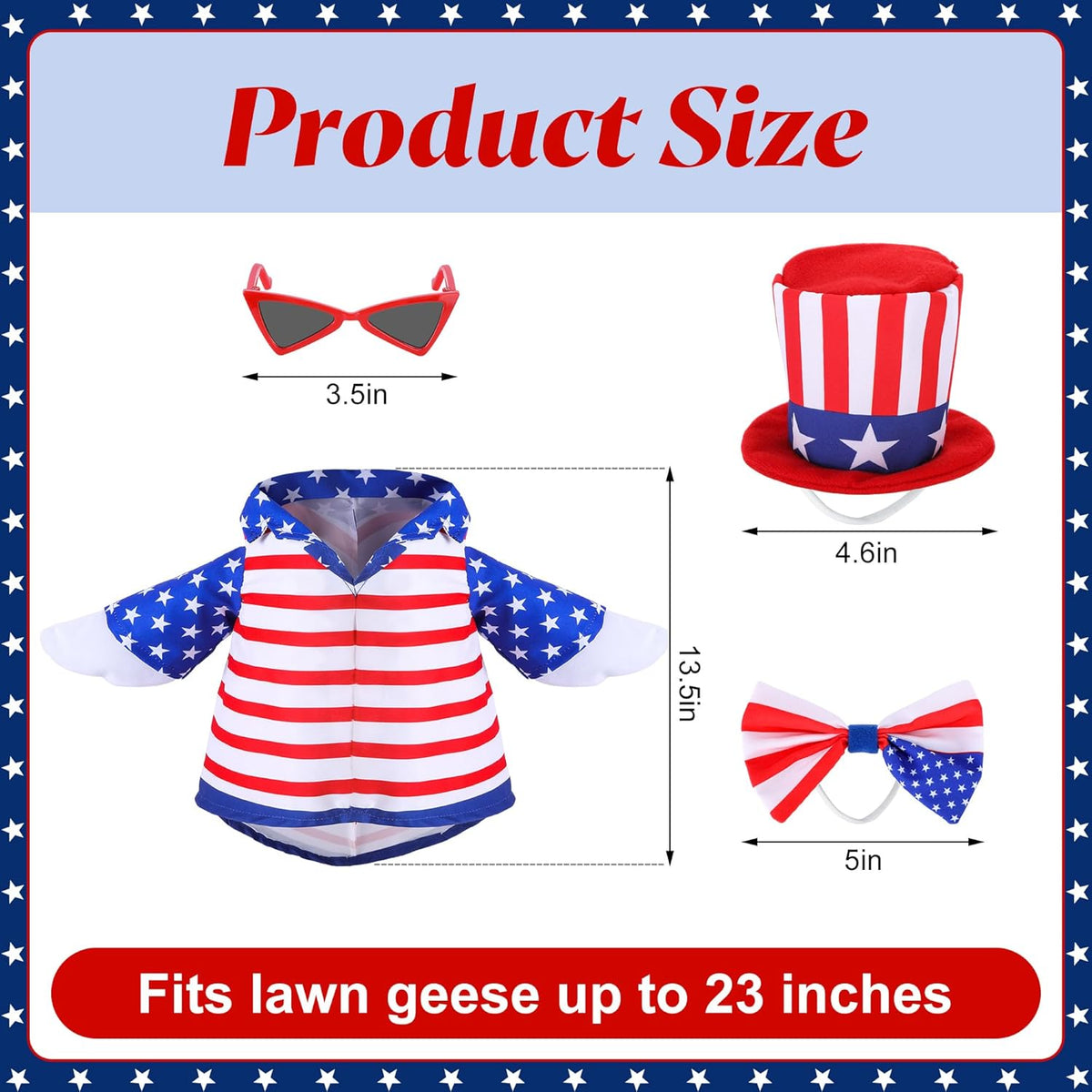 4 Pcs/Set 4th of July Porch Goose Outfit, 23" High Lawn Goose Statue Patriotic Costume Clothing