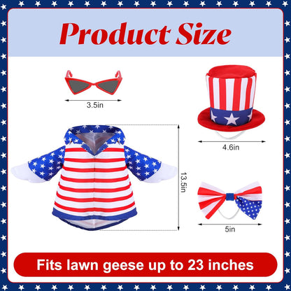4 Pcs/Set 4th of July Porch Goose Outfit, 23" High Lawn Goose Statue Patriotic Costume Clothing