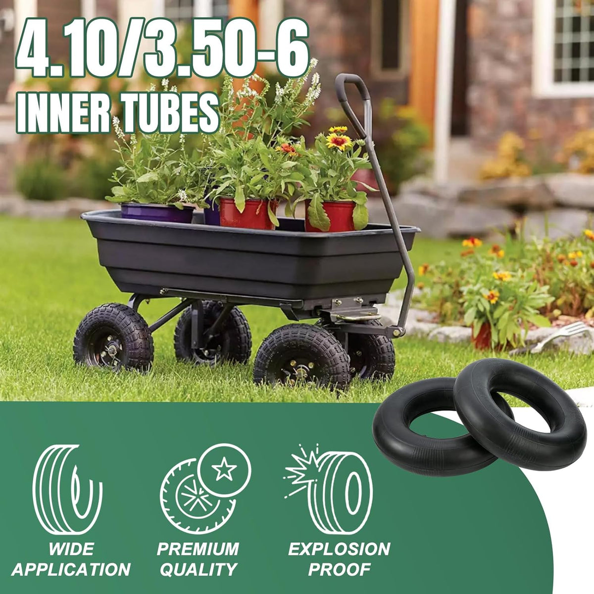 13x4.00-6 Inner Tube 4.10/3.50-6 Heavy Duty Replacement Tire Tubes with Straight Valve Stem for