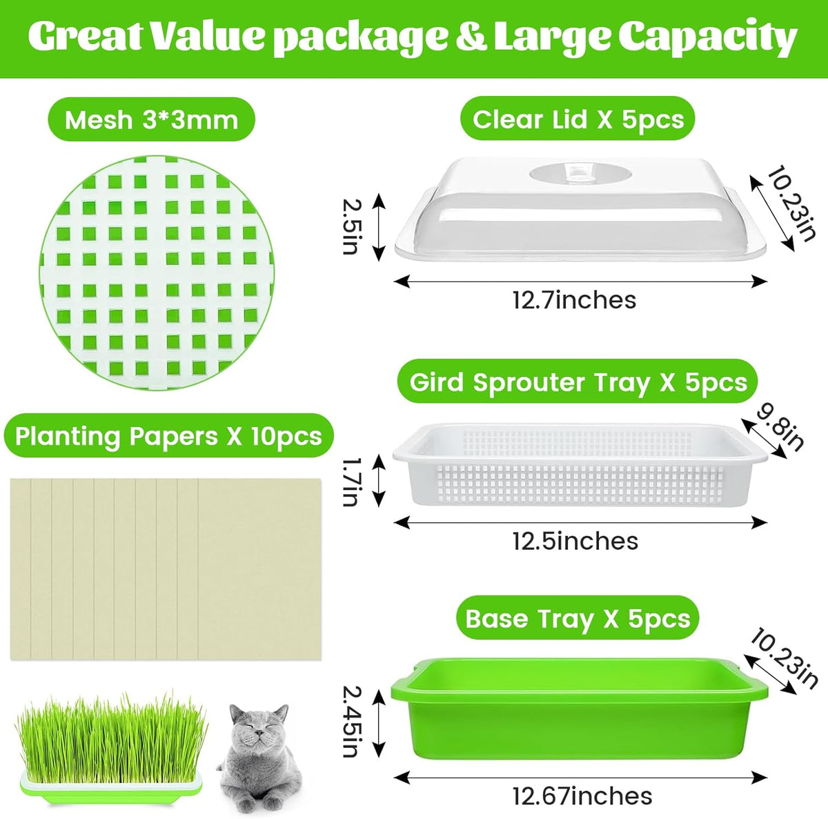 Legigo 5 Pack Seed Sprouter Trays with Lids- Soil-Free Cultivation Germination Tray, BPA Free Micro