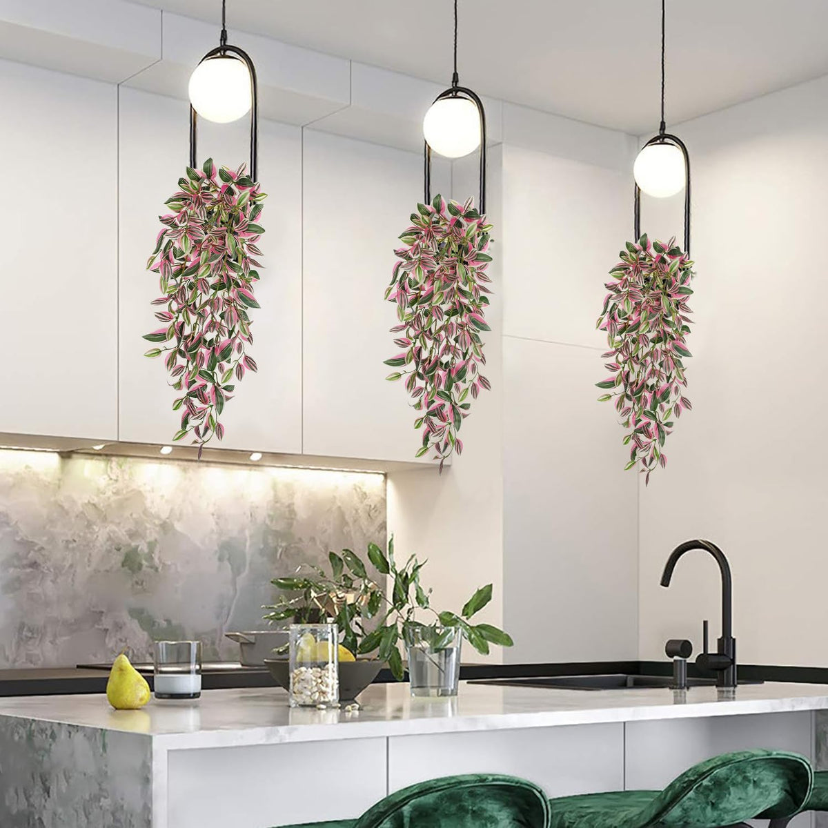 DILATATA Fake Hanging Plants Artificial Hanging Plants 22" Faux Wandering Jew Hanging Leaves Plant