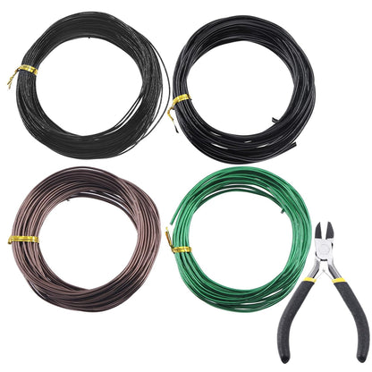 Glarks 4 Rolls Bonsai Wires Kit, 2mm 3mm 1mm 1.5mm Aluminum Bonsai Training Wire Tree Branches with