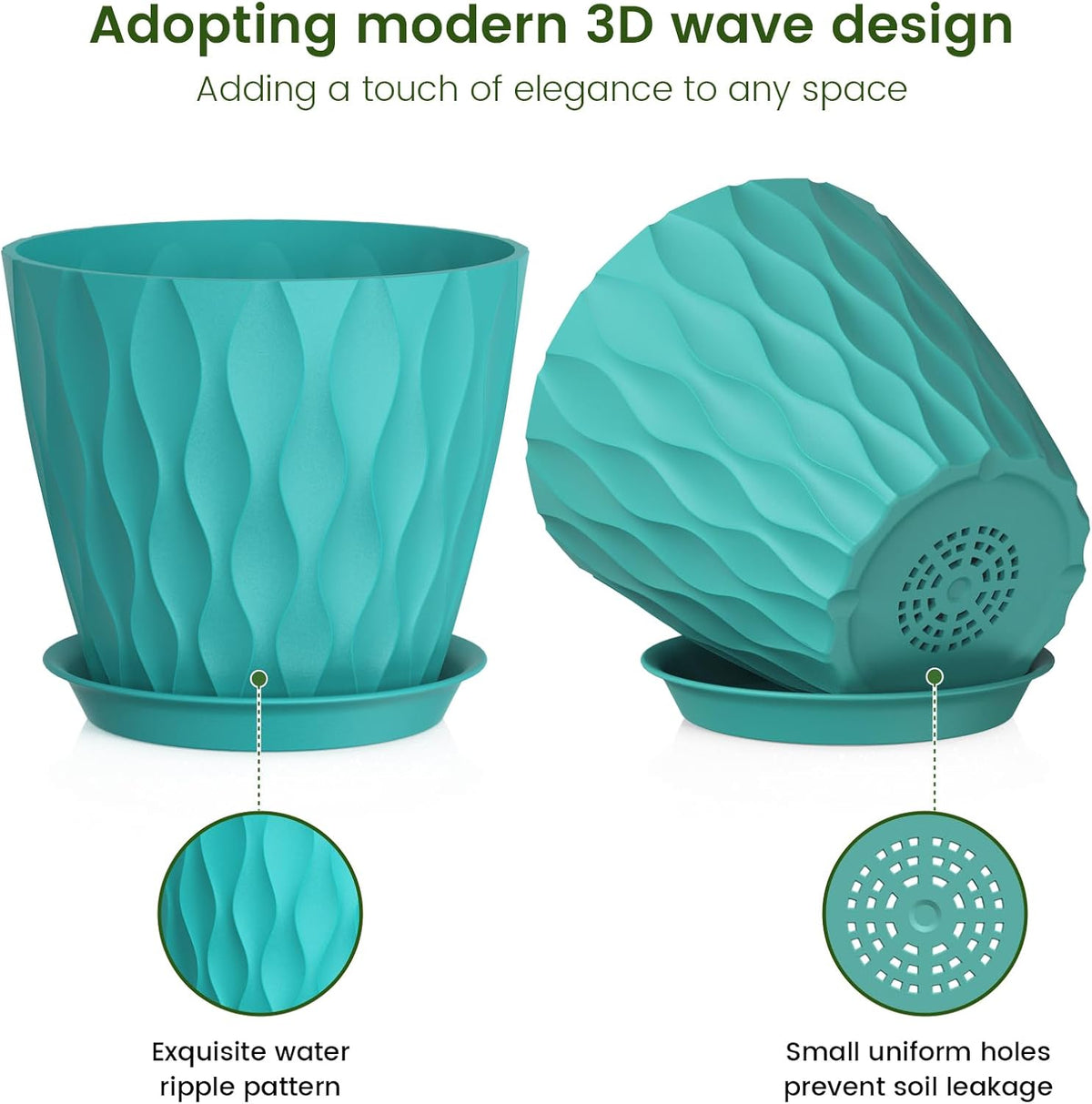 7 inch Plant Pots for Indoor Outdoor Plants, 5 Pack Thick Flower Pots with Drainage Holes and