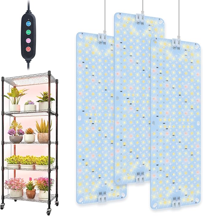 3Pack 2025 Ultra-Thin Panel Grow Lights for Seed Starting, Vegetables, Greenhouse & Under Cabinet &