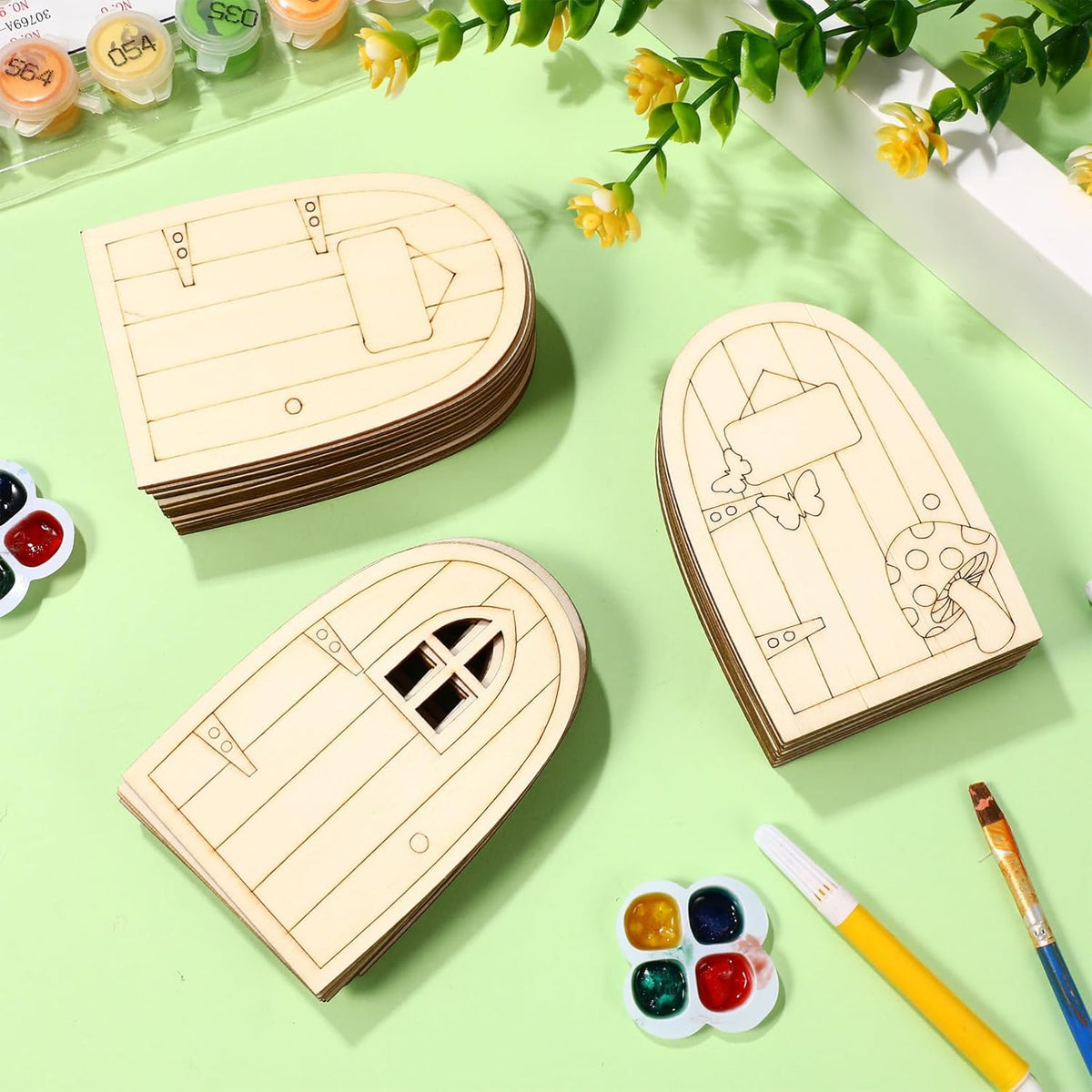 36pcs Mini Wooden Fairy Doors, Unpainted Elf Doors for Home Office Garden Decoration, Assorted