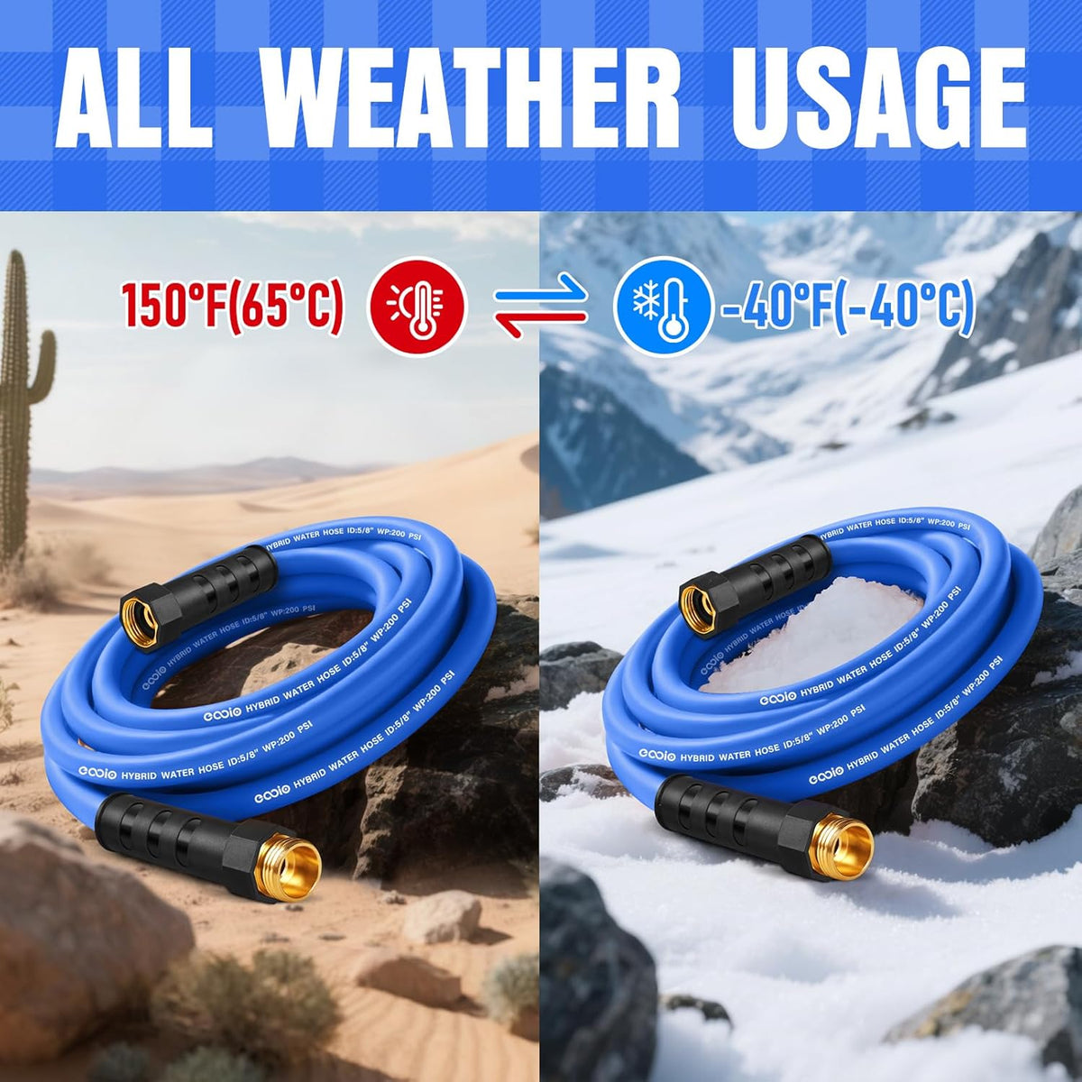 Heavy Duty Garden Hose 25 ft, Non-Expanding Flexible Water Hose, Kink Resistant Lightweight Hybrid