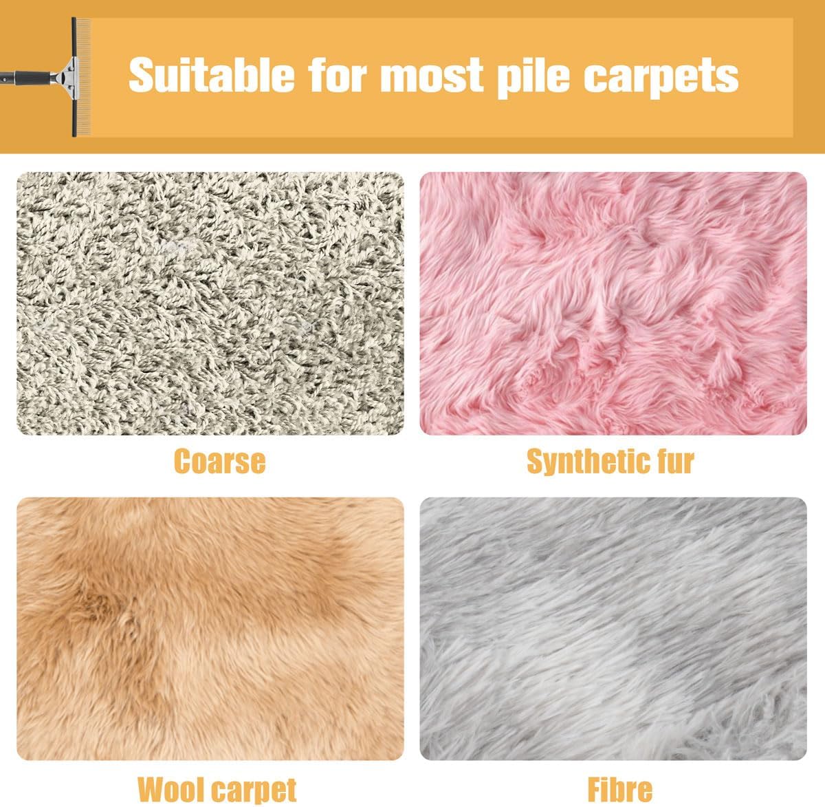 Big Carpet Rake with Long Handle, Making Carpets Fluffy Again, Clean Hair, Let Carpet Restore
