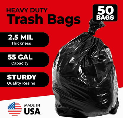 ToughBag 55 Gallon Trash Bags, 2.5 Mil Contractor Bags - 50 Count, Large 55-60 Gallon Trash Can