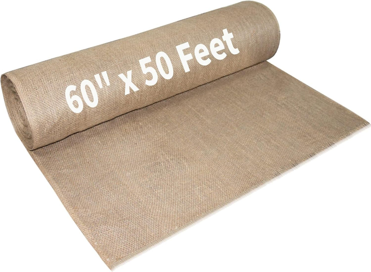 Garden Burlap Roll, 60" x 50 Feet Natural Jute Burlap Fabric Roll for Gardening Raised Bed