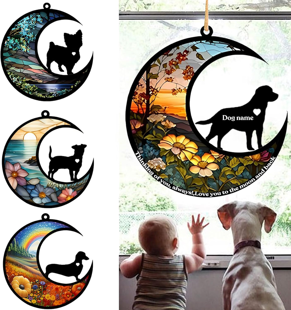 Dog Memorial Suncatcher, Personalized Pet Breeds with Name Date, Stained Glass Light Catcher, Dog