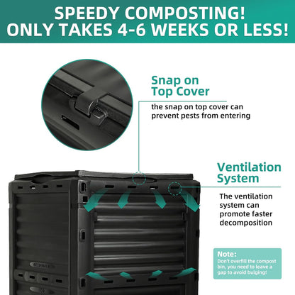 Compost Bin Outdoor 80 Gallon (300L) Large Compost Bin Composter with w/Top Flip Latch-on Lid