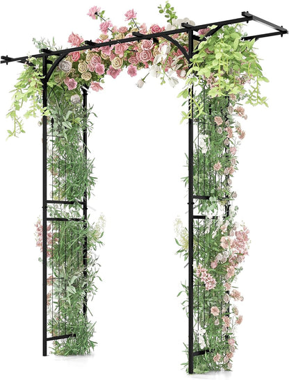 S AFSTAR Garden Arch Trellis Pergola, 6.8 FT Outdoor Metal Arbor w/Extended Top, 4 Ground Stakes