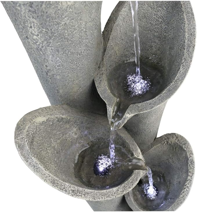 4-Tier Faux Stone LED Floor Fountain, 33.5 Inch Waterfall Outdoor Fountain LED Illuminated Water