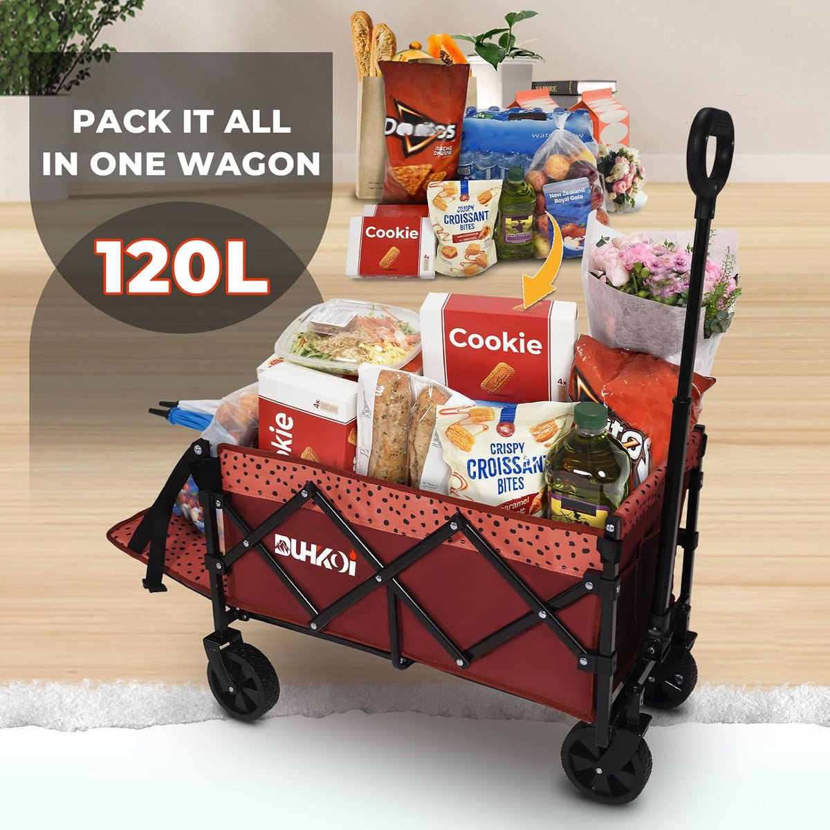 Collapsible Tailgate Wagon with Wheels, Compact Size Folding Utility Cart, 380LBS Capacity for