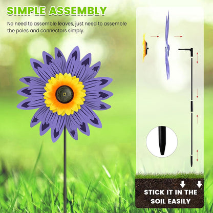 6PCS Sunflower Wind Spinners with Stakes 14" W x 29" H Wind Spinners Lawn Pinwheel Sunflower