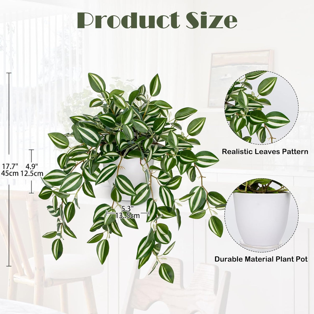 Briful Fake Plants Indoor Artificial Potted Silk Plants Faux Watermelon Peperomia Cascading Vine