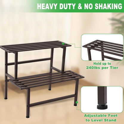 Metal Plant Stand Outdoor Plant Shelf Indoor,2 Tier Heavy Duty Ladder Plant Stands for Multiple
