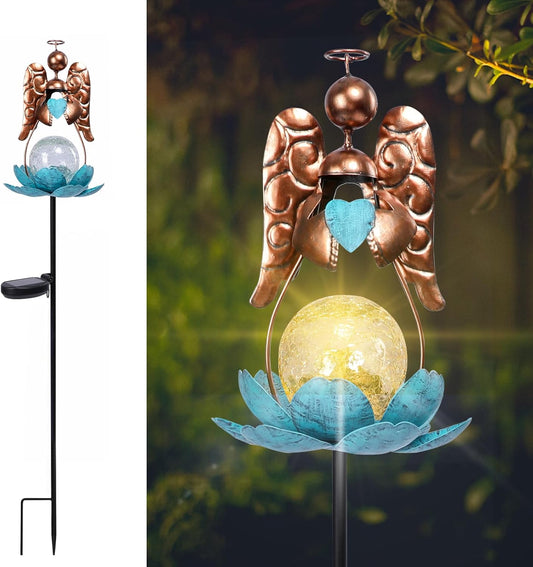 Solar Garden Lights Metal Flower Decor Colorful Solar Pathway Light with LED Cracked Crystal Ball